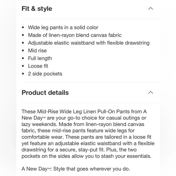 Women's Mid-Rise Wide Leg Linen Pull-On Pants - A New Day™ Brown M: Seam Pocket - Picture 13 of 14